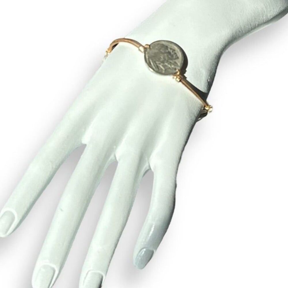 Bourbon & Boweties Three Coins Bangle Quarter Bracelet Wire Handmade Gold Plated